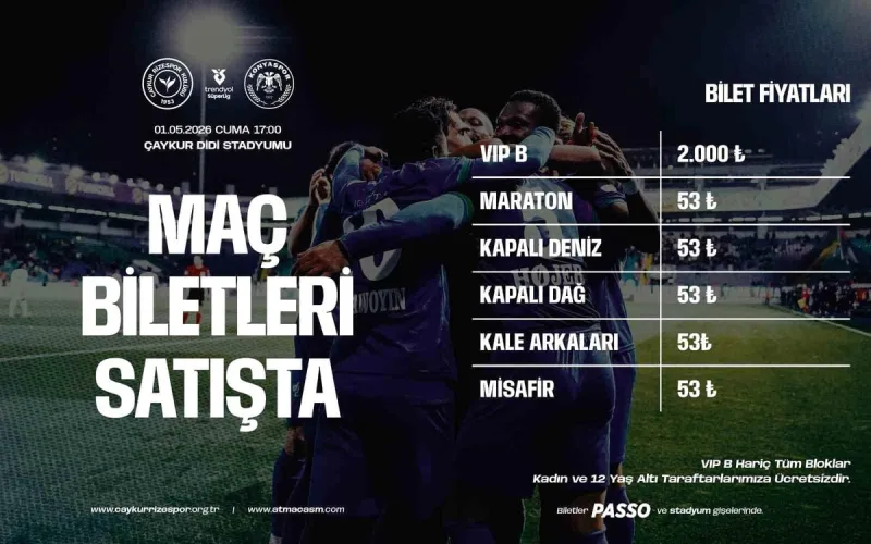 Çaykur Rizespor Konyaspor maçının biletleri 53 TL