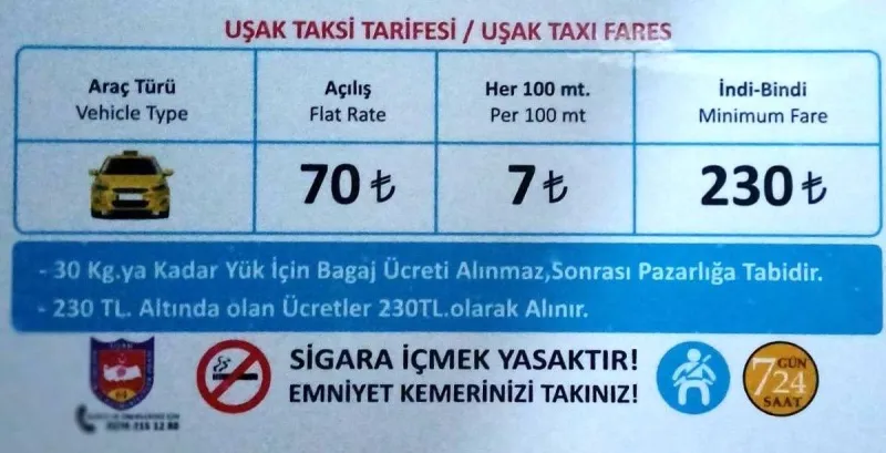 Uşak'ta Taksi Ücretlerine Zam Geldi